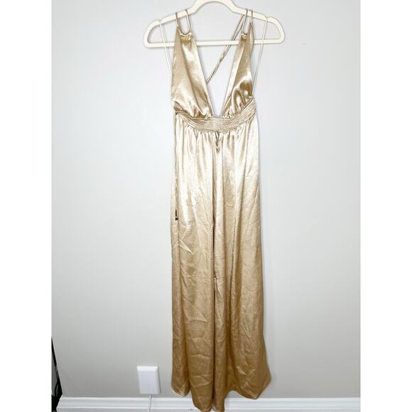 Free People Womens Look Into The Sun Gown Deep V Halter Neck Champagne Size S - Picture 4 of 13